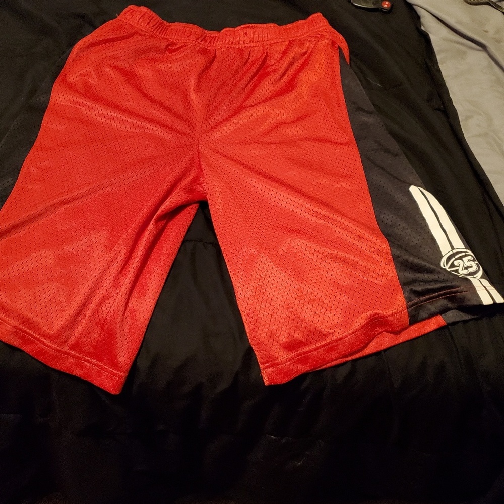 Red and black champion basketball shorts